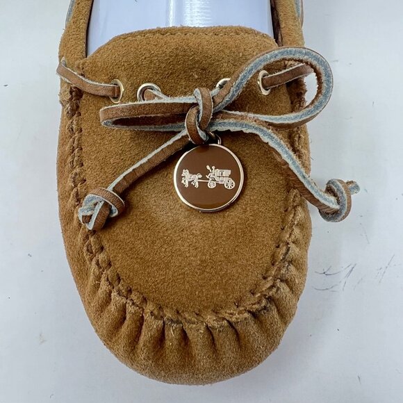 Coach Womens Antonia Leather Moccasin Tan Suede Logo Pendant Size 6.5 - Picture 7 of 14